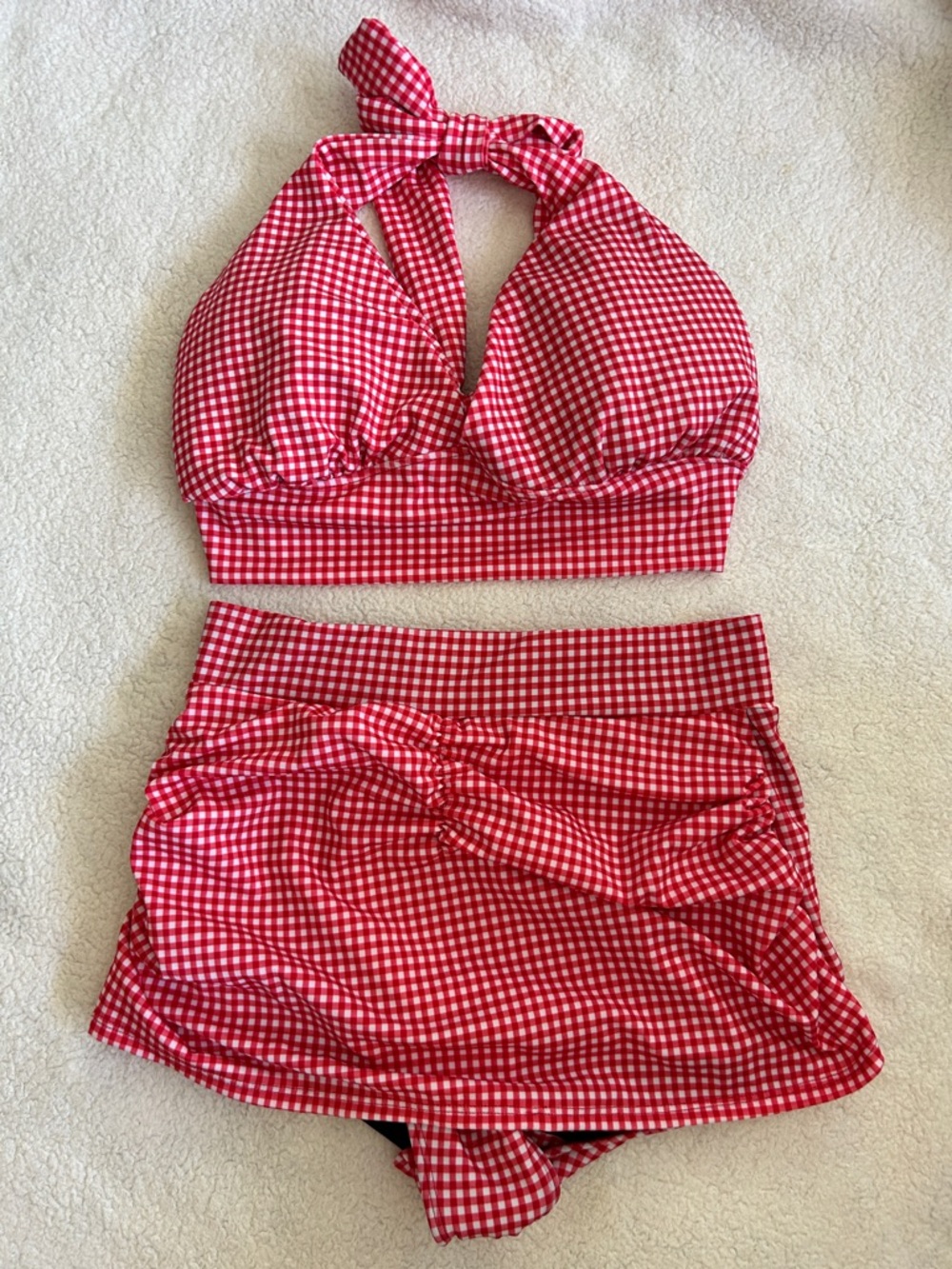 Pinky Pinups Red Gingham High-waisted Swimsuit